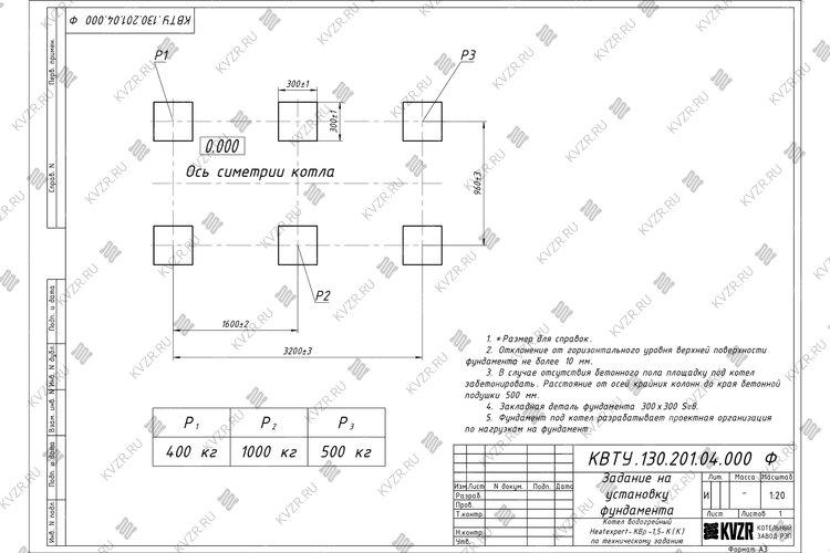 Чертеж фундамента котла КВр 1.5
